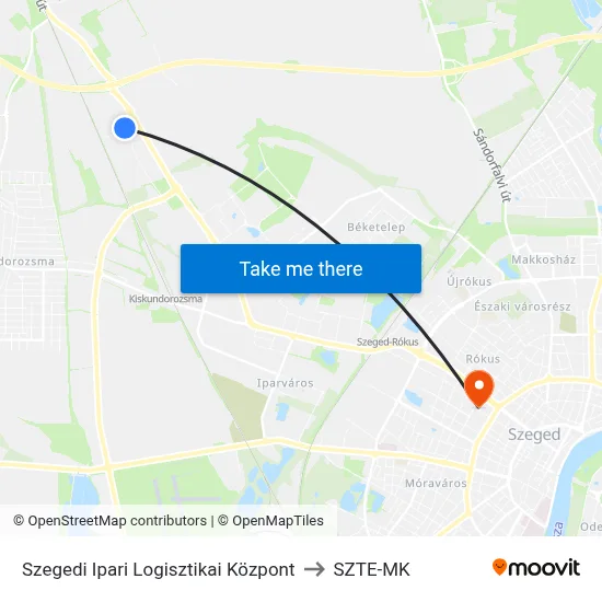 Szegedi Ipari Logisztikai Központ to SZTE-MK map