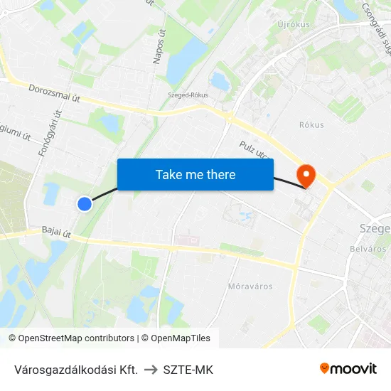 Városgazdálkodási Kft. to SZTE-MK map