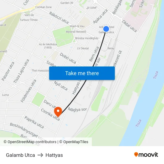 Galamb Utca to Hattyas map
