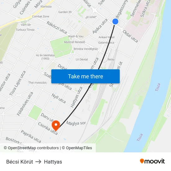 Bécsi Körút to Hattyas map