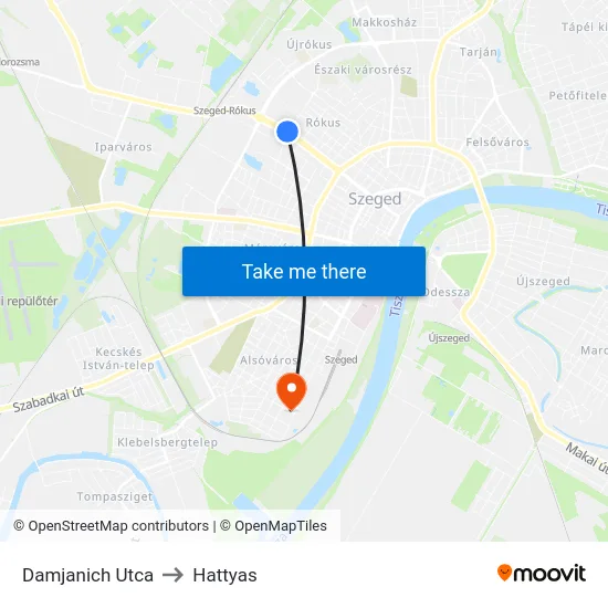 Damjanich Utca to Hattyas map