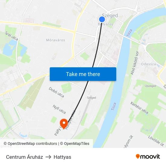 Centrum Áruház to Hattyas map