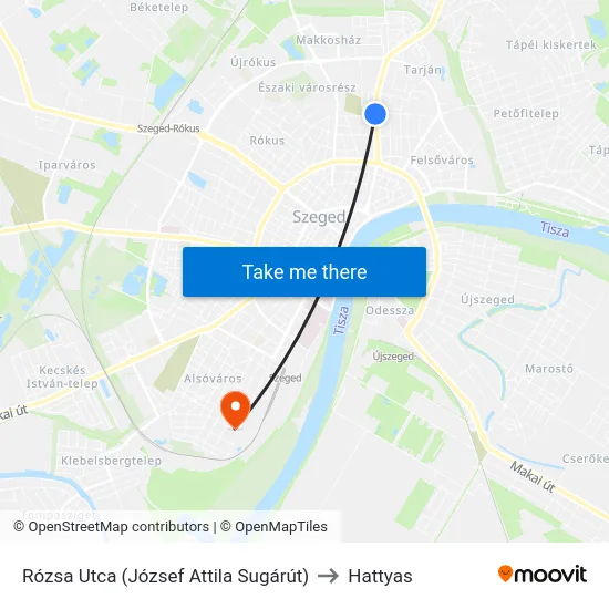 Rózsa Utca (József Attila Sugárút) to Hattyas map