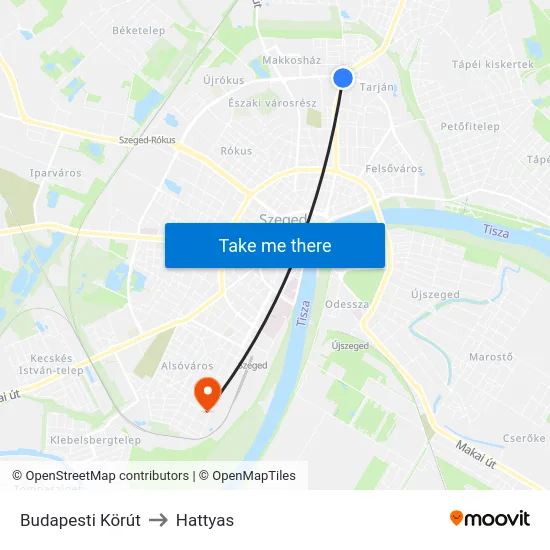 Budapesti Körút to Hattyas map