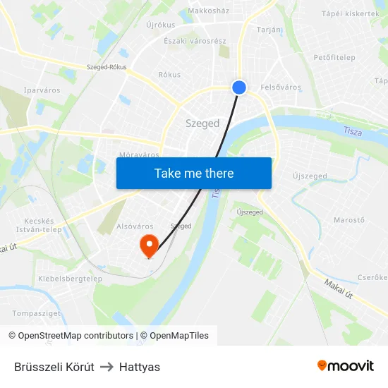 Brüsszeli Körút to Hattyas map