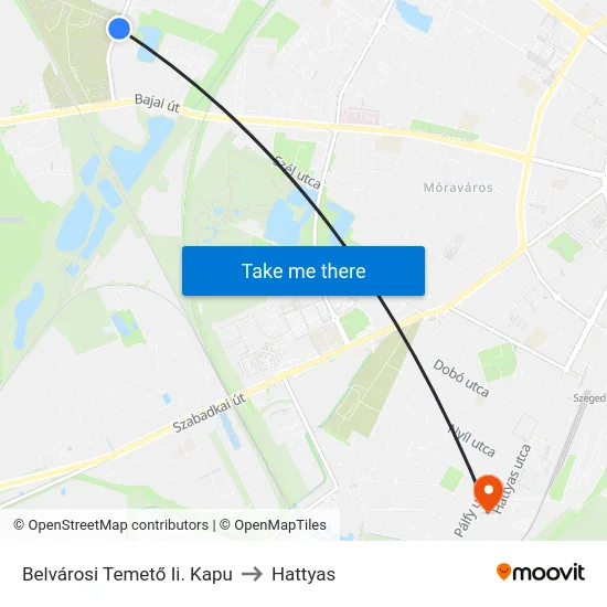 Belvárosi Temető Ii. Kapu to Hattyas map