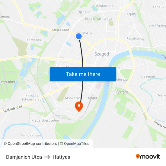Damjanich Utca to Hattyas map