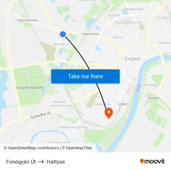 Fonógyári Út to Hattyas map