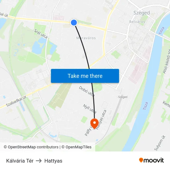 Kálvária Tér to Hattyas map