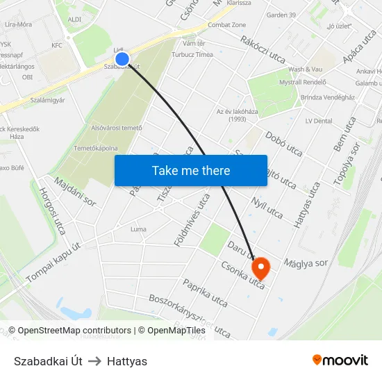 Szabadkai Út to Hattyas map