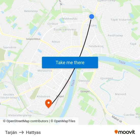 Tarján to Hattyas map