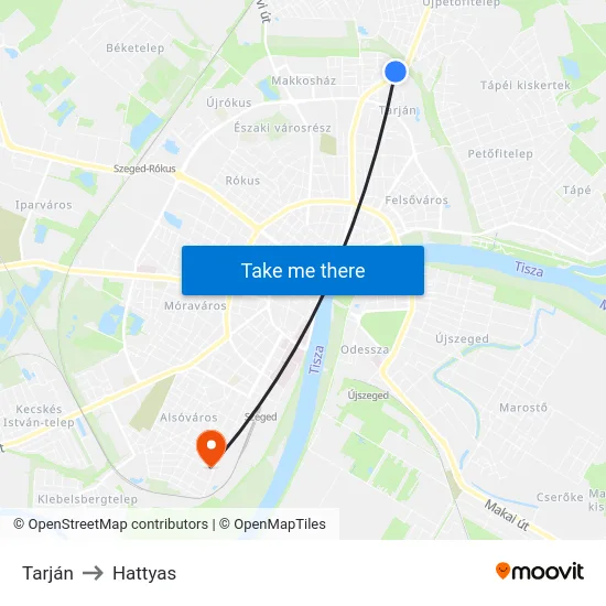 Tarján to Hattyas map
