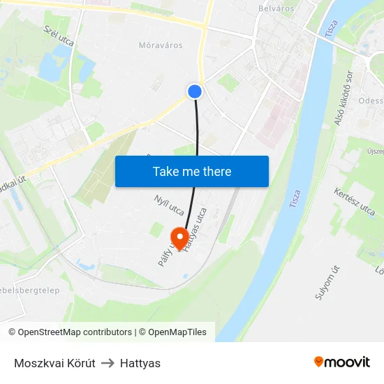 Moszkvai Körút to Hattyas map