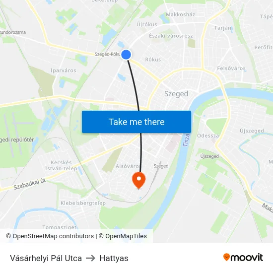 Vásárhelyi Pál Utca to Hattyas map