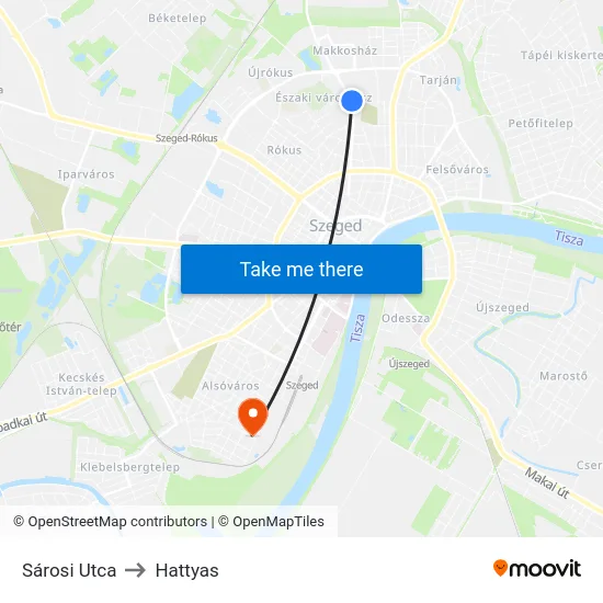 Sárosi Utca to Hattyas map