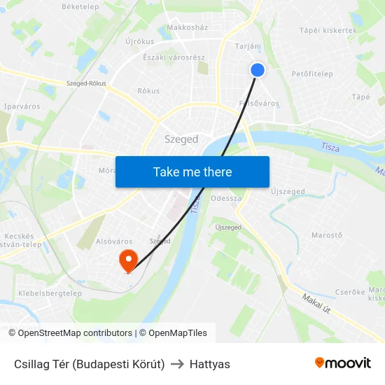 Csillag Tér (Budapesti Körút) to Hattyas map