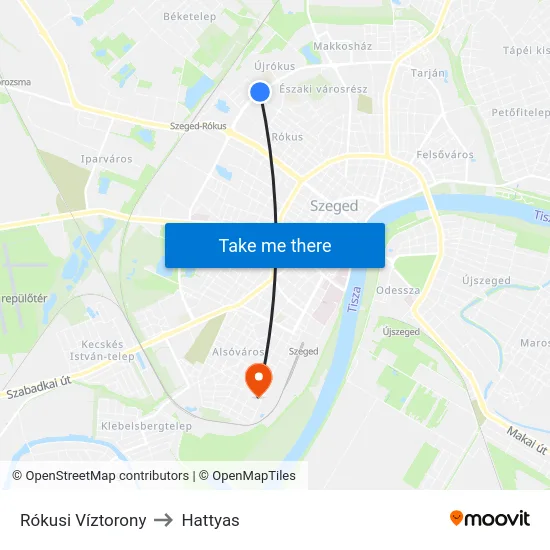 Rókusi Víztorony to Hattyas map