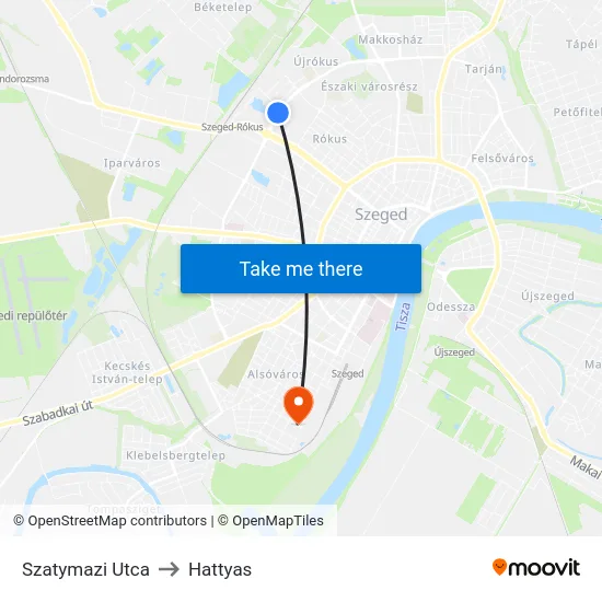 Szatymazi Utca to Hattyas map