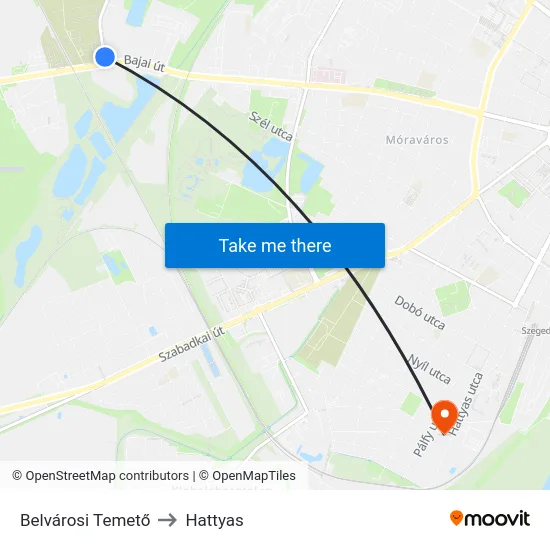 Belvárosi Temető to Hattyas map