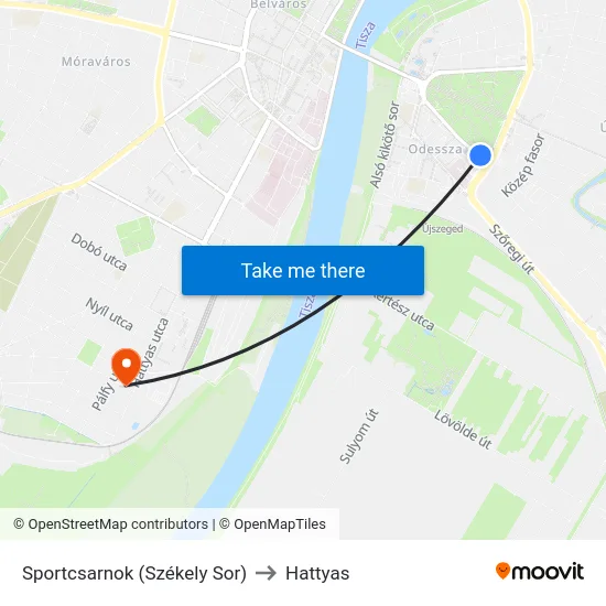 Sportcsarnok (Székely Sor) to Hattyas map