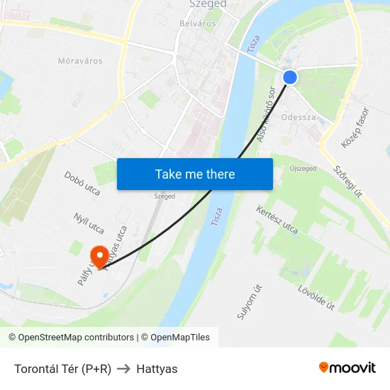 Torontál Tér (P+R) to Hattyas map