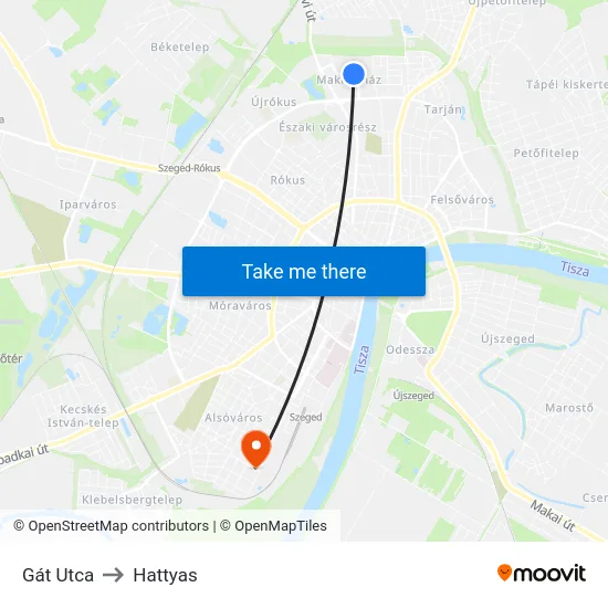 Gát Utca to Hattyas map