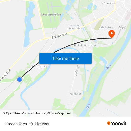 Harcos Utca to Hattyas map