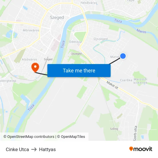 Cinke Utca to Hattyas map