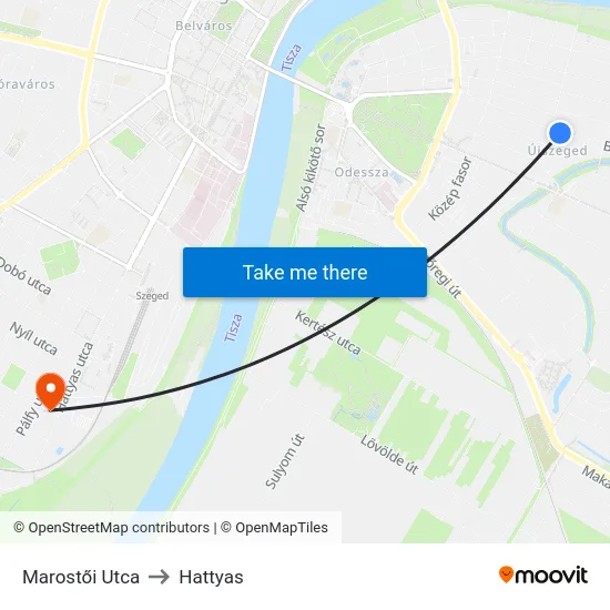Marostői Utca to Hattyas map