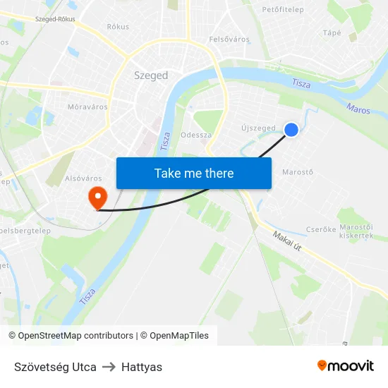 Szövetség Utca to Hattyas map