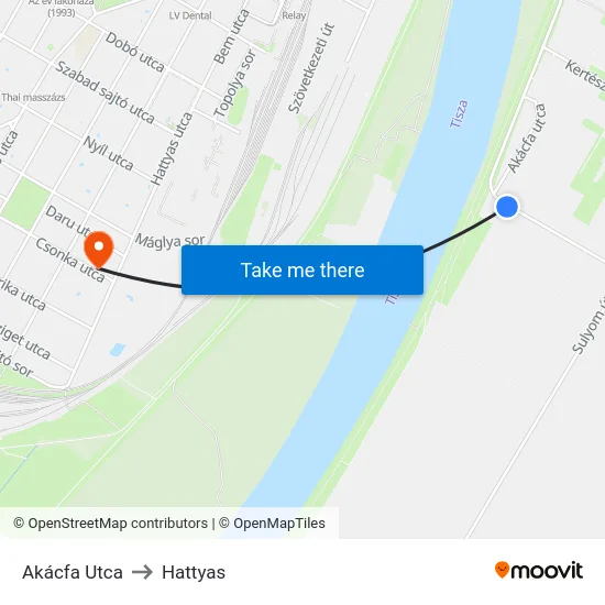 Akácfa Utca to Hattyas map