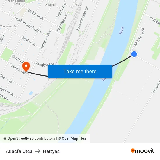 Akácfa Utca to Hattyas map