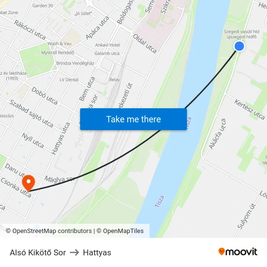 Alsó Kikötő Sor to Hattyas map