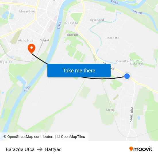 Barázda Utca to Hattyas map