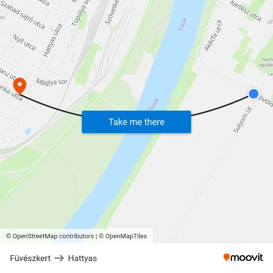 Füvészkert to Hattyas map