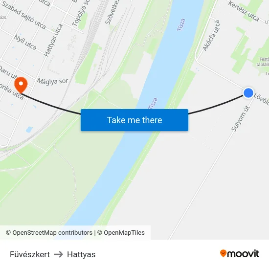Füvészkert to Hattyas map