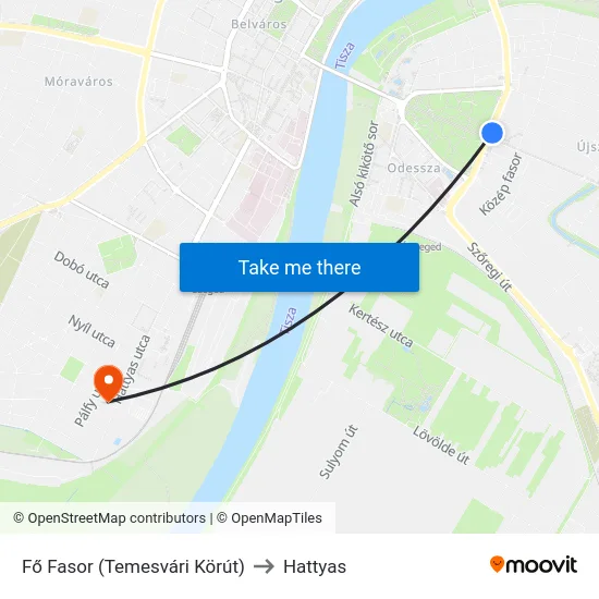 Fő Fasor (Temesvári Körút) to Hattyas map