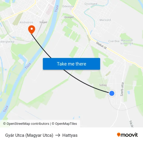 Gyár Utca (Magyar Utca) to Hattyas map