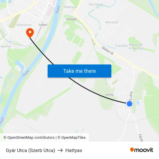 Gyár Utca (Szerb Utca) to Hattyas map