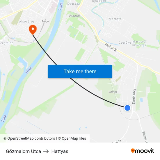 Gőzmalom Utca to Hattyas map