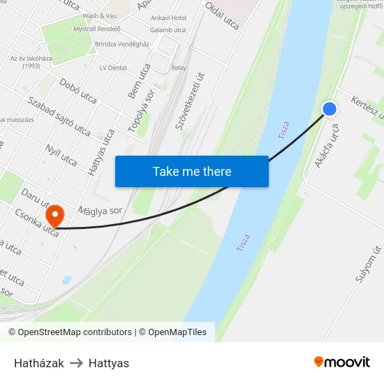 Hatházak to Hattyas map