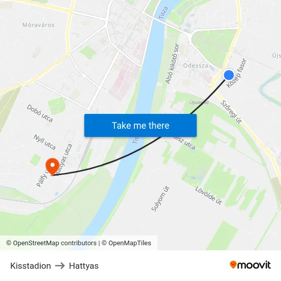 Kisstadion to Hattyas map