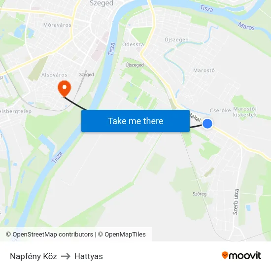 Napfény Köz to Hattyas map