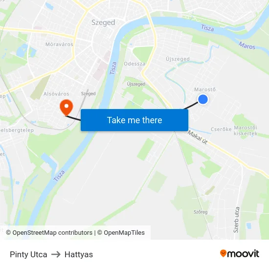 Pinty Utca to Hattyas map