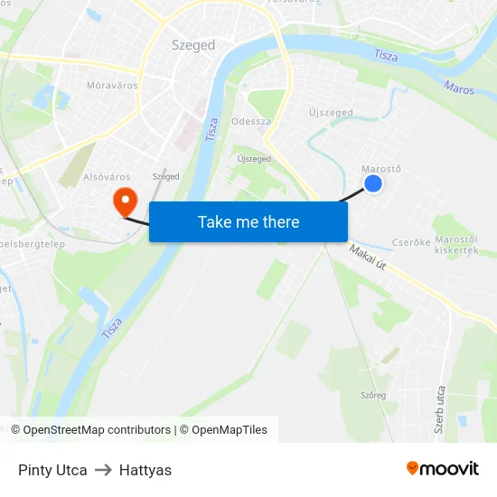 Pinty Utca to Hattyas map