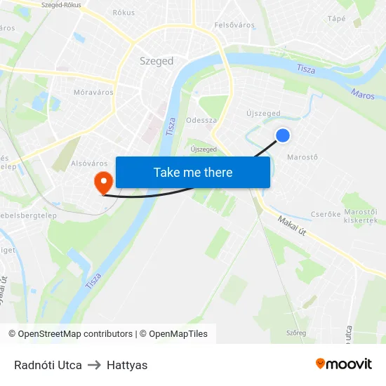 Radnóti Utca to Hattyas map