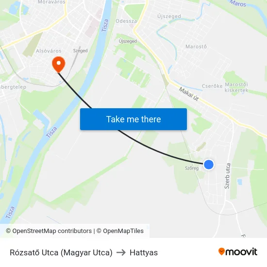 Rózsatő Utca (Magyar Utca) to Hattyas map