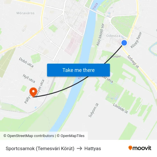 Sportcsarnok (Temesvári Körút) to Hattyas map