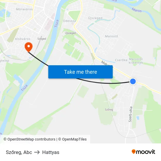 Szőreg, Abc to Hattyas map