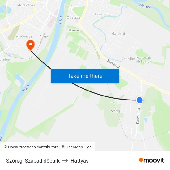 Szőregi Szabadidőpark to Hattyas map